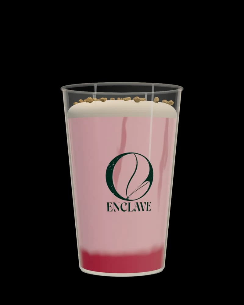 Milky Strawberry Cheesecake in a clear Enclave cup.