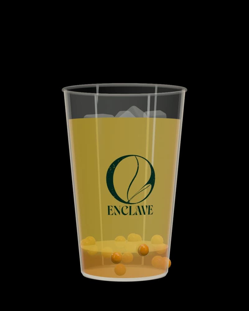 Passionfruit Lemon Chia in a clear Enclave cup.